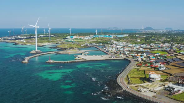 Jeju Island seascape with clear sea and blue sky alt