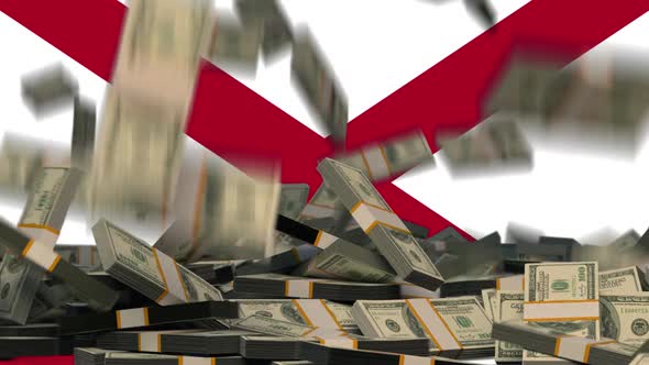 US Dollars Falling in front of Alabama State Flag alt