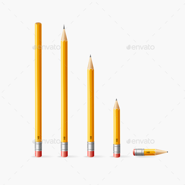 3d Sharpened Yellow Pencil Set. Vector