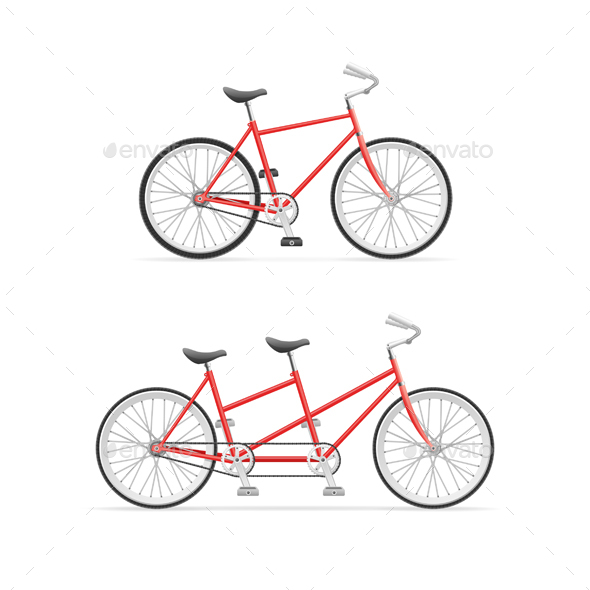 Different Tandem Bike and Bicycle Set. Vector