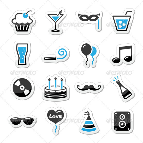 Holidays and party icons set as labels - Birthdays Seasons/Holidays
