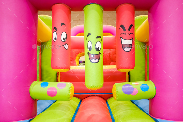 Inflatable castle to bounce and jump, with steps to climb.