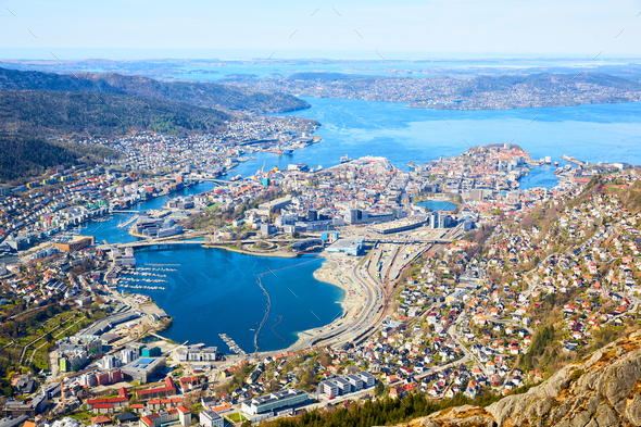 Aerial view of Bergen - Stock Photo - Images