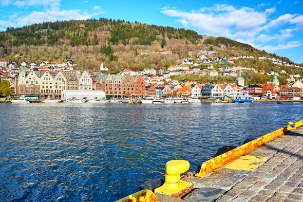 Bryggen waterfront in Bergen - Stock Photo - Images