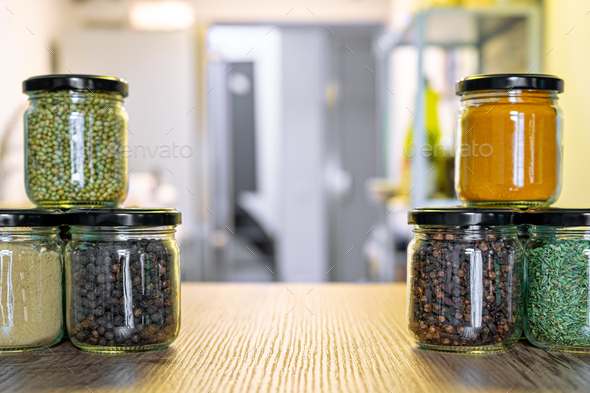 Colored store spice jars