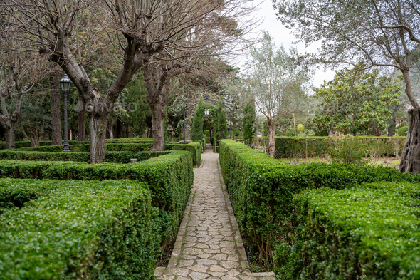 Gardens of Rei Joan Carles in the village of Valldemossa. Palma de Mallorca, Spain - Stock Photo - Images