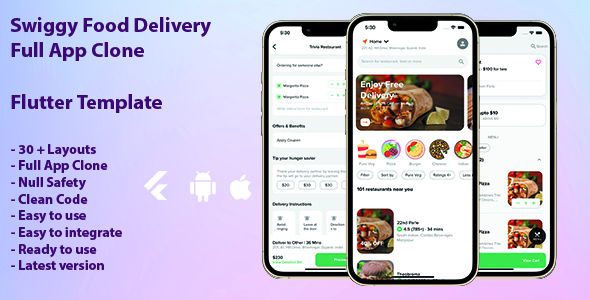 swiggy food delivery full app clone template flutter / flutter food delivery template
