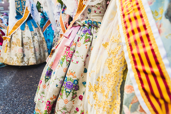 Detail of the typical fallera dress, handmade embroidered dresses for ...