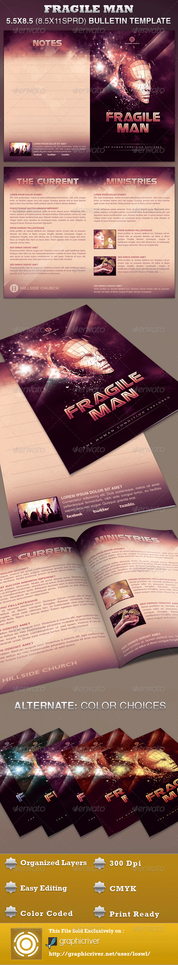 Fragile Man Church Bulletin Template - Church Flyers