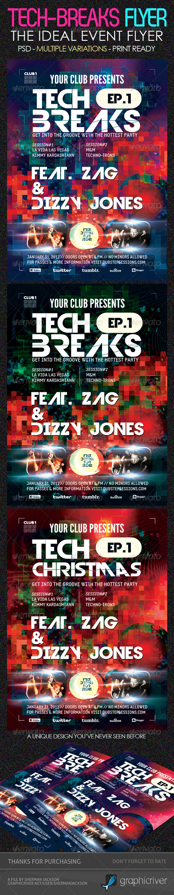 Tech Breaks Flyer Template - Clubs & Parties Events