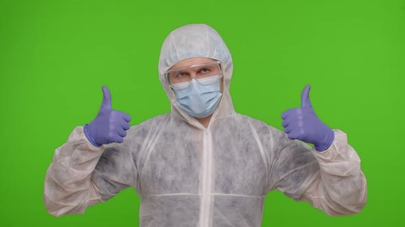 Medical Doctor Showing Thumbs Up Sign Like Gesture Satisfied with Successful Defeating Coronavirus alt