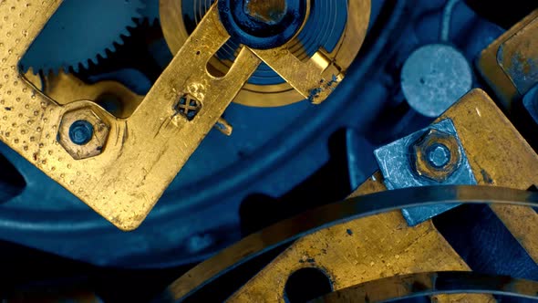 Flat Lay Composition, Vintage Watch Mechanism Bright Blue and Yellow Color alt