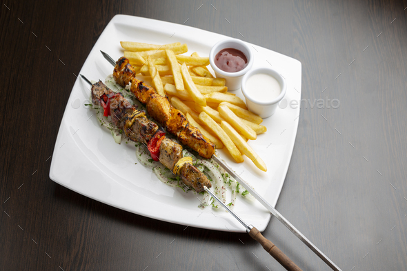 Lamb and chicken skewers typical food Arab Islam Middle East