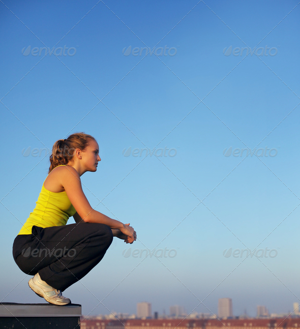 Traceur Participating In Parkour Balance - Stock Photo - Images