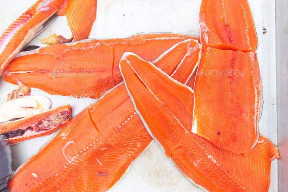 Fresh cut coho salmon
