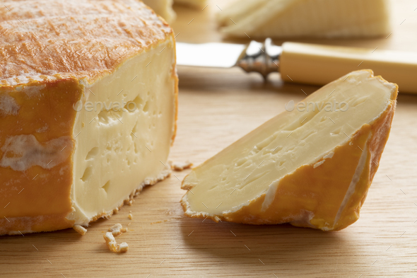 Piece of Le Chandor cheese  close up - Stock Photo - Images