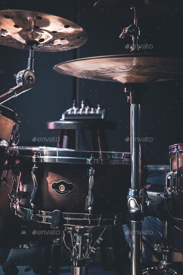 Close-up, part of a drum kit on a blurred background. - Stock Photo - Images