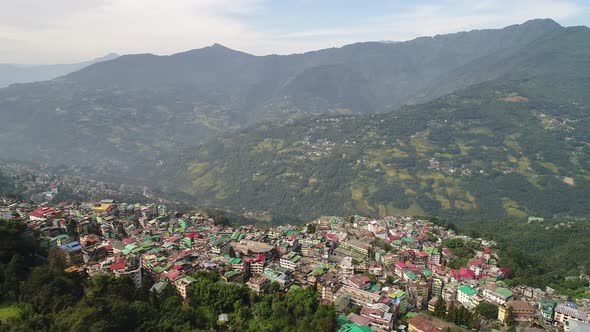 Gangtok city in Sikkim in India seen from the sky alt