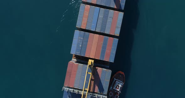 Aerial View of Cargo Ship. Large Container Ship at Sea