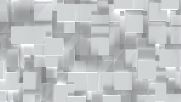 Seamless looping Abstract white cube block on random level surface. Minimalism concept