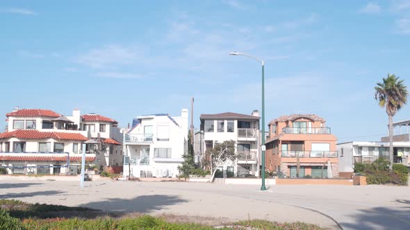 Beachfront Vacation Houses on Waterfront Walkway Ocean Beach in California USA