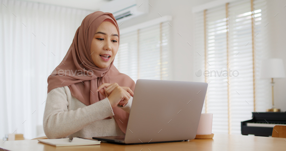 Asia arab people young woman wear hijab headscarf plan study MBA college class