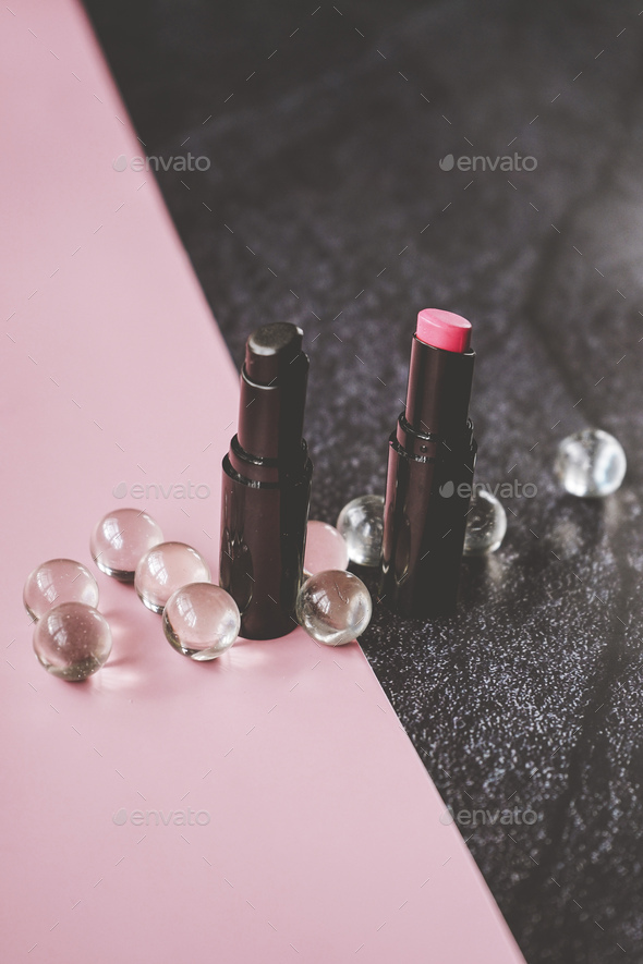 Conceptual image about the opposites in the female taste of makeup