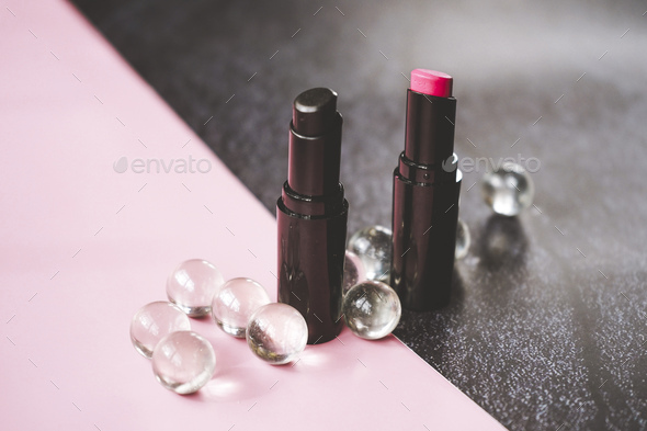 Conceptual image about the opposites in the female taste of makeup