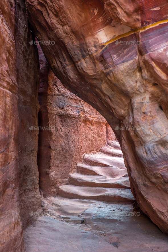 Ancient stairs in Petra, Jordan - Stock Photo - Images