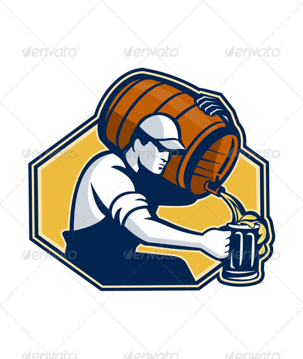 Bartender Worker Pouring Beer From Barrel - People Characters