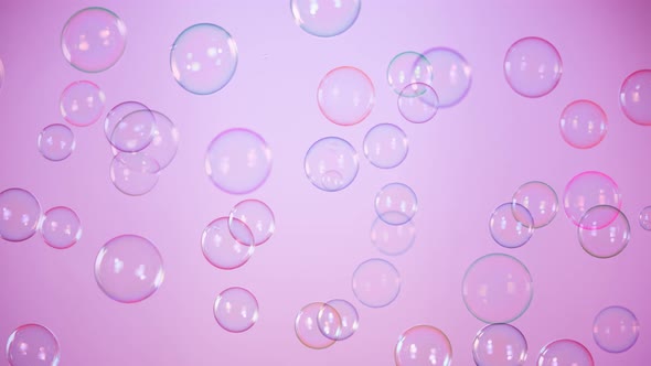 Super Slow Motion Shot of Flying Colorful Soap Bubbles on Purple Background at 1000 Fps alt