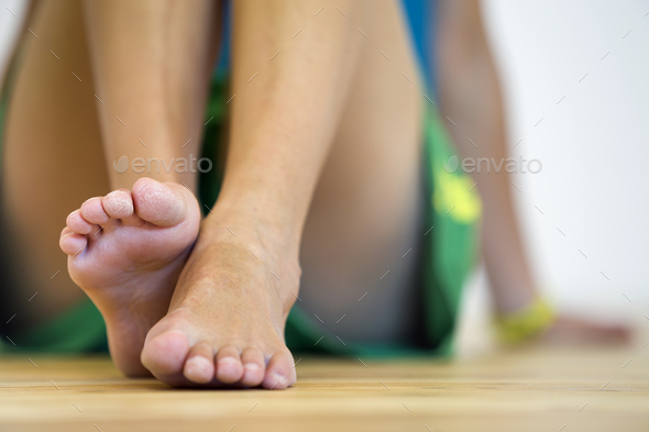 Woman bare feet close up Stock Photo