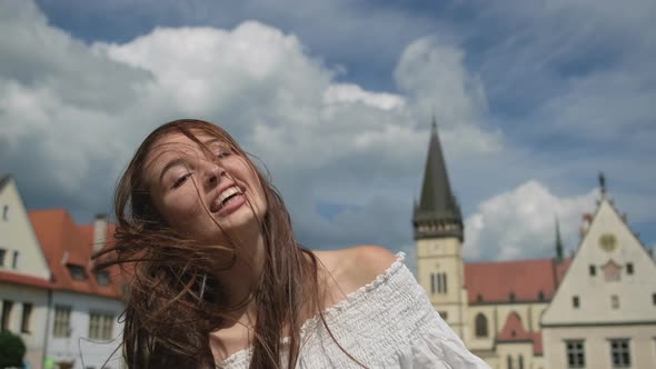 Happy Summer Vacation of Young Woman in Europe alt