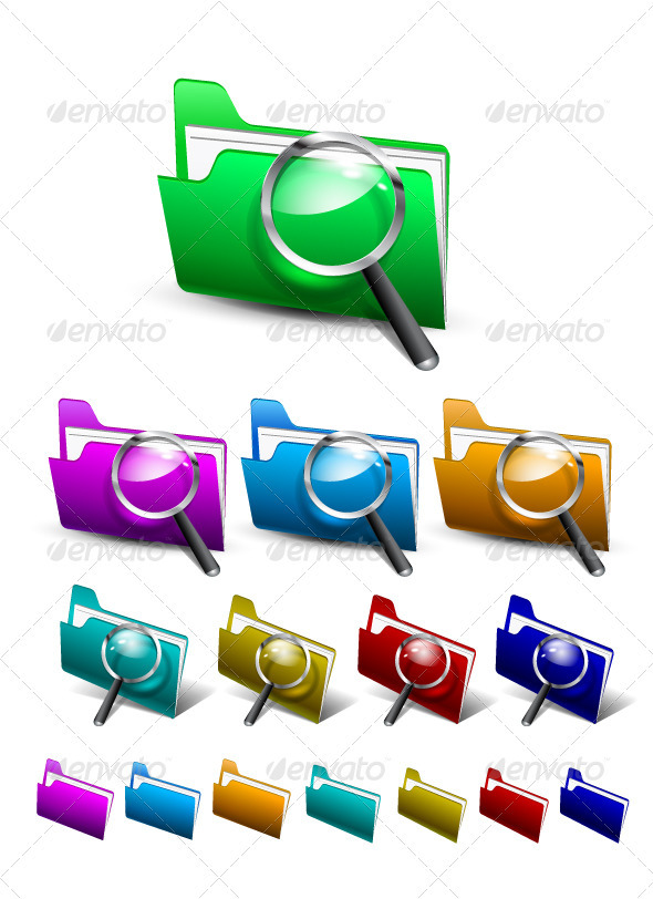 Vector Search Folder Icons - Decorative Symbols Decorative