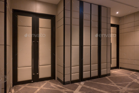 Fabric panels door covered acoustic board pattern surface texture. Interior material for design