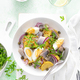 Herring and boiled potato salad with egg, capers and red onion. Top view - PhotoDune Item for Sale