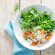 Barley porridge with green peas, baked pumpkin and fresh arugula salad - PhotoDune Item for Sale