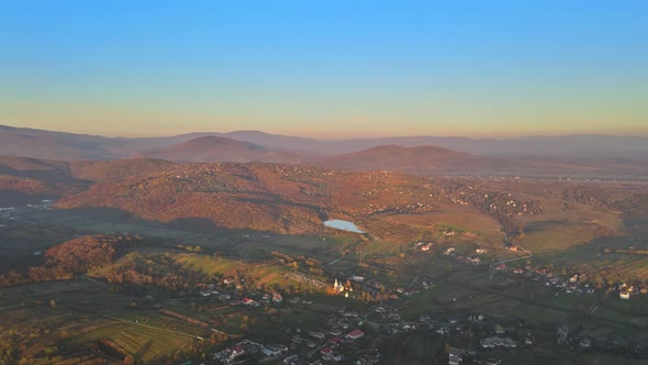 Autumn Panorama Aerial View Landscape of During Sunset Mountain Forest alt