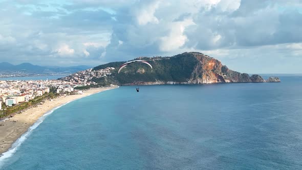 Aerial drone view of parachute jumper 4 K alt