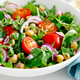 Vegetarian chickpea salad with tomatoes, arugula, parsley, spinach and red onion. Healthy food, diet - PhotoDune Item for Sale