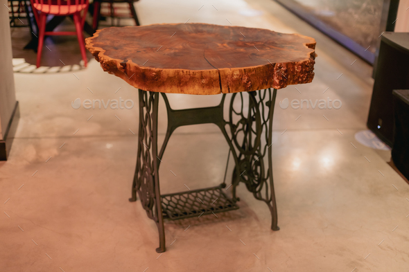Handmade epoxy resin round wood table. Live edge table