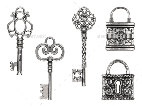 Set of vintage keys and locks - Stock Photo - Images