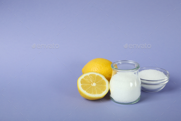 Concept of household cleaners with lemon acid