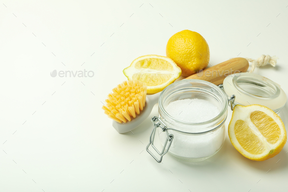 Concept of household cleaners with lemon acid
