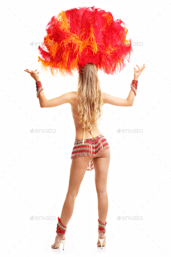Brazilian Woman Posing In Samba Costume Over White Background Stock Photo By Macniak
