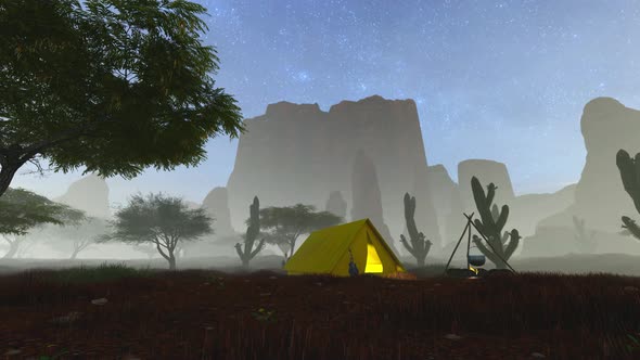 Tent For Camping In The Desert Beneath The Night Sky alt
