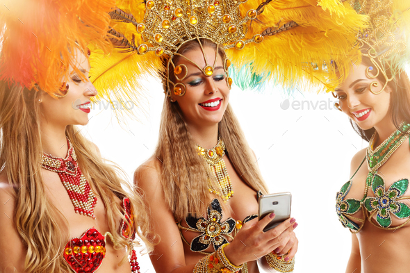 Brazilian Women Dancing Samba Over White Background Stock Photo By Macniak