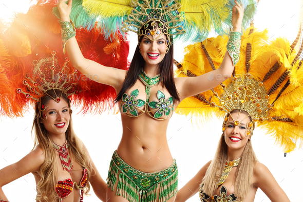 Brazilian Women Dancing Samba Over White Background Stock Photo By Macniak