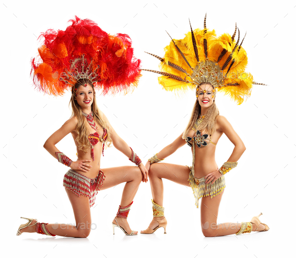 Brazilian Women Dancing Samba Over White Background Stock Photo By Macniak