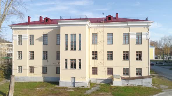 Aerial view of house of culture and Reconstruction of boulevard in city 36 alt
